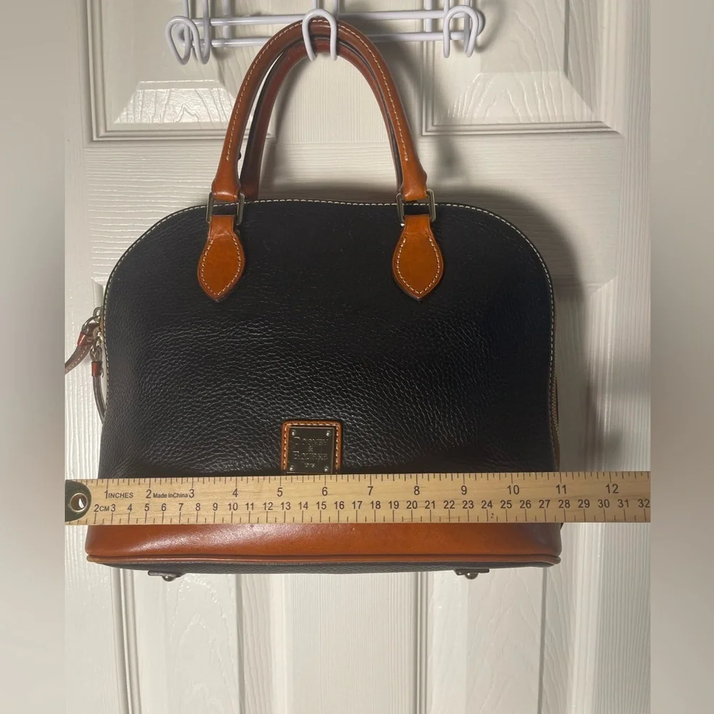 Dooney & Bourke Vintage Black Pebbled Leather Zip Dome Satchel Bag
